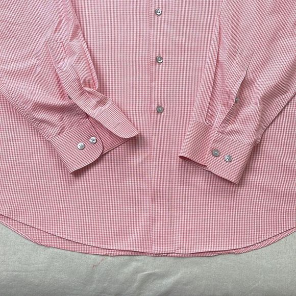 Calvin Klein Dress Shirt Mens 16.5 34/35 Pink Gingham Long Sleeve Button Down - Picture 8 of 12